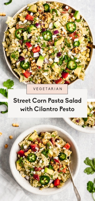 collage of a street corn pasta salad