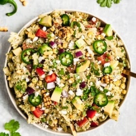 street corn pasta salad in a bowl