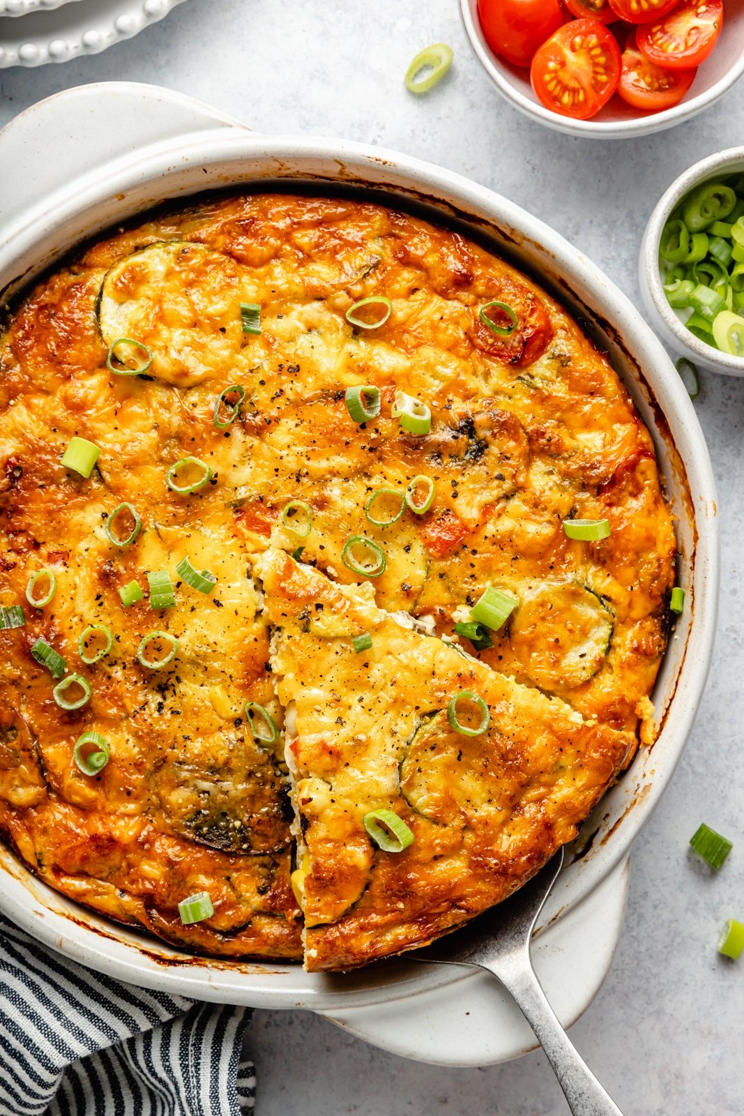 healthy zucchini pie in a baking pan