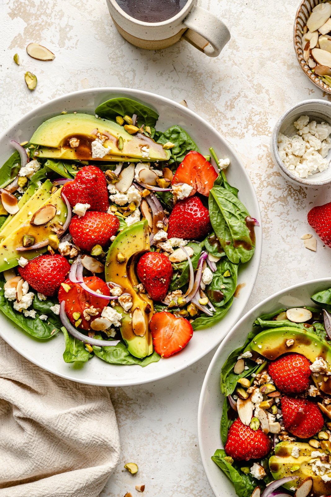 strawberry spinach salad in a bowl