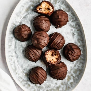 tahini cookie dough bites on a platter