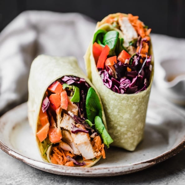 thai peanut chicken wrap on a plate