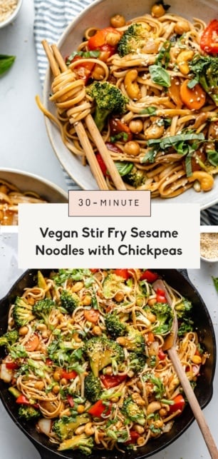 collage of vegan stir fry noodles