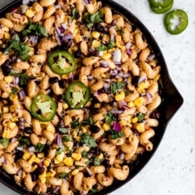 vegan taco pasta in a skillet