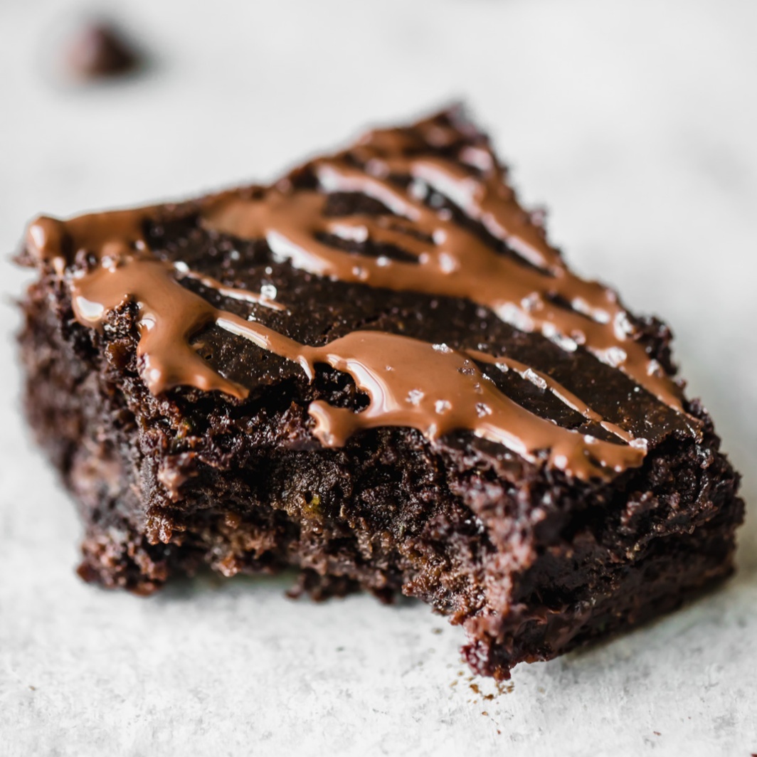 zucchini brownie with a bite taken out