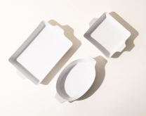 three white baking pans